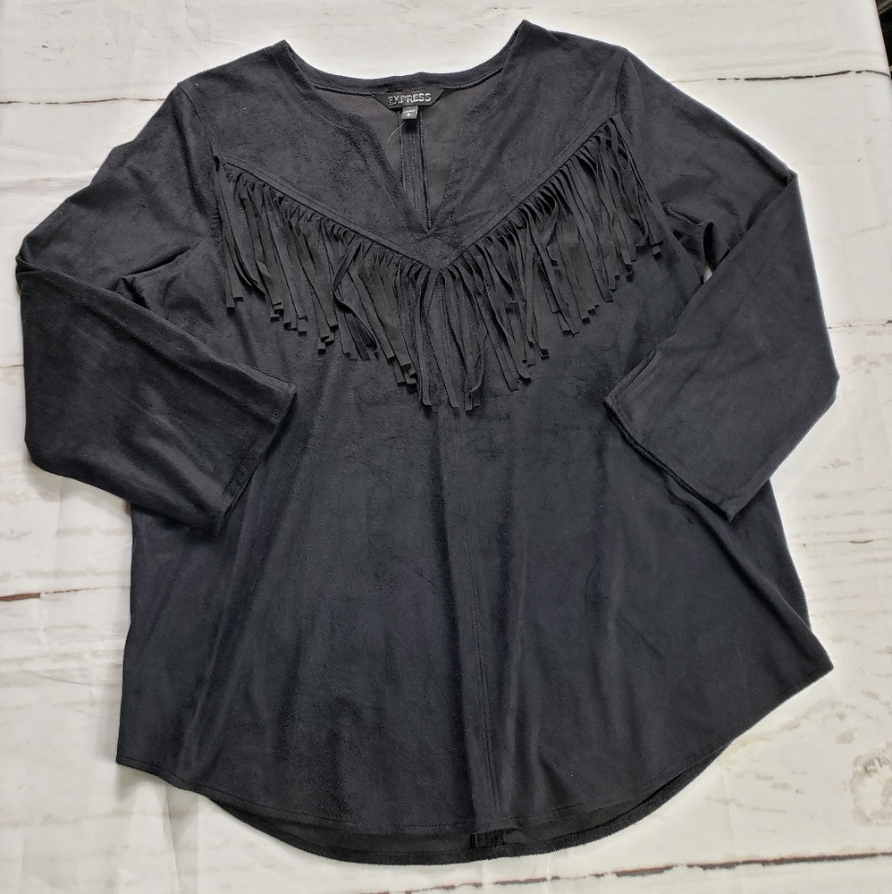New Express black velvet Western hobo blouse small